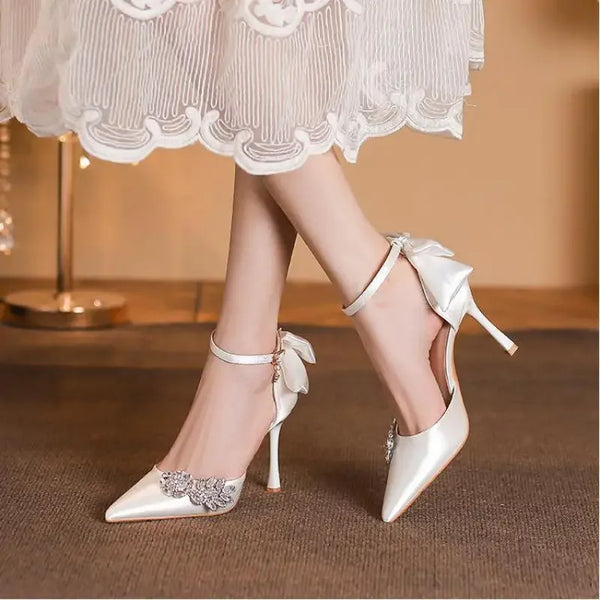 Size 30-44 Banquet Party Hollow High Heels Wedding Shoes Rhinestone Flower Stiletto Pumps
